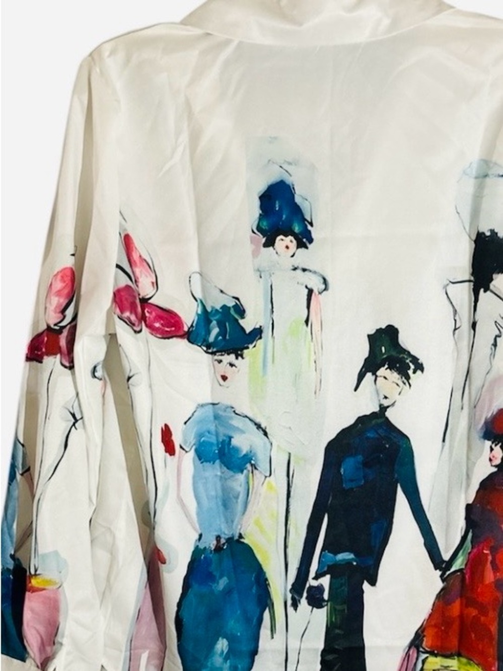 Abstract Watercolor Parisian Print Long-Sleeve Shirt - White/Multi - Picture 3 of 5
